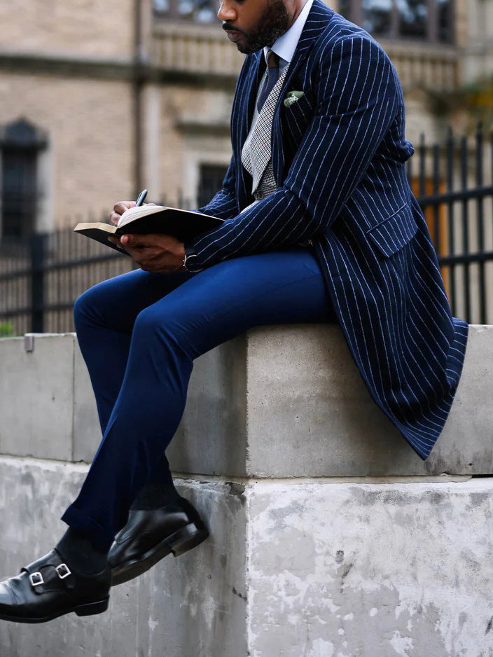 Men's Classic Striped Single-Breasted Coat