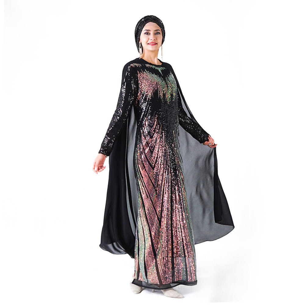 Sequined Embroidered Cloak Maxi Dress Turkish Women's Clothing