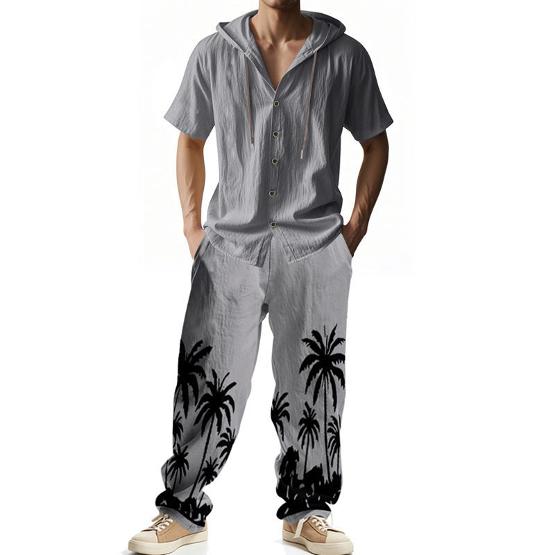 American Hooded Short-sleeved Shirt Trousers
