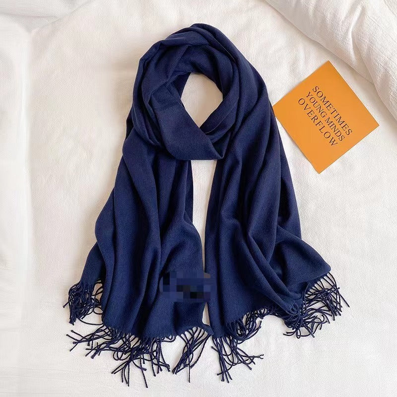Simple Tassel Shawl Warm Artificial Cashmere Scarf