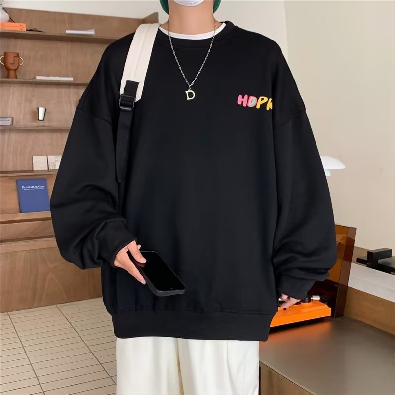 Loose Student Versatile High Street Alphabet Full Print Round Neck Pullover Sweatshirt Male