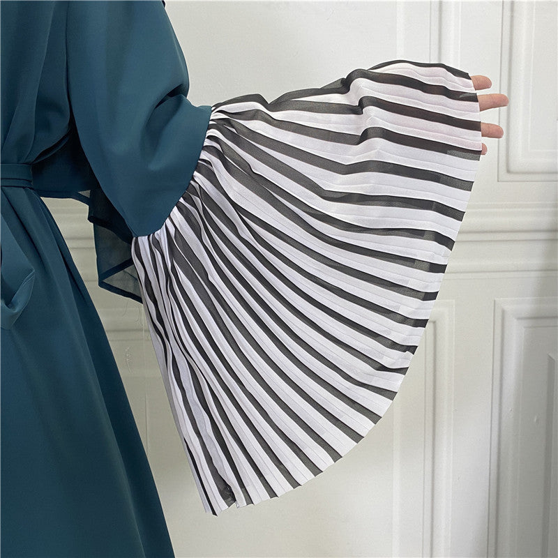 Pleated Hem Robe Women Arabian Long Cardigan