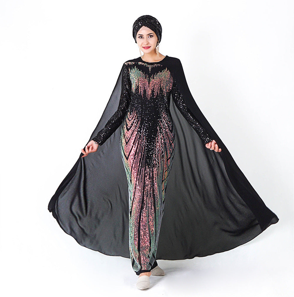 Sequined Embroidered Cloak Maxi Dress Turkish Women's Clothing