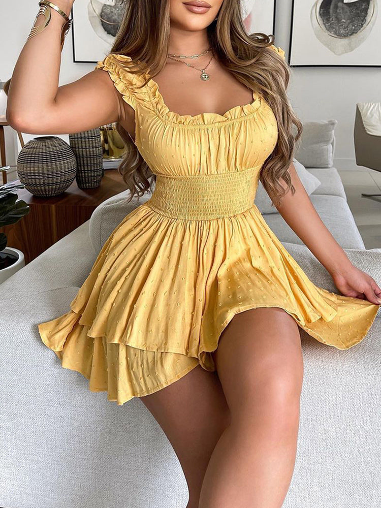 European And American Style Yellow Suspender Dress