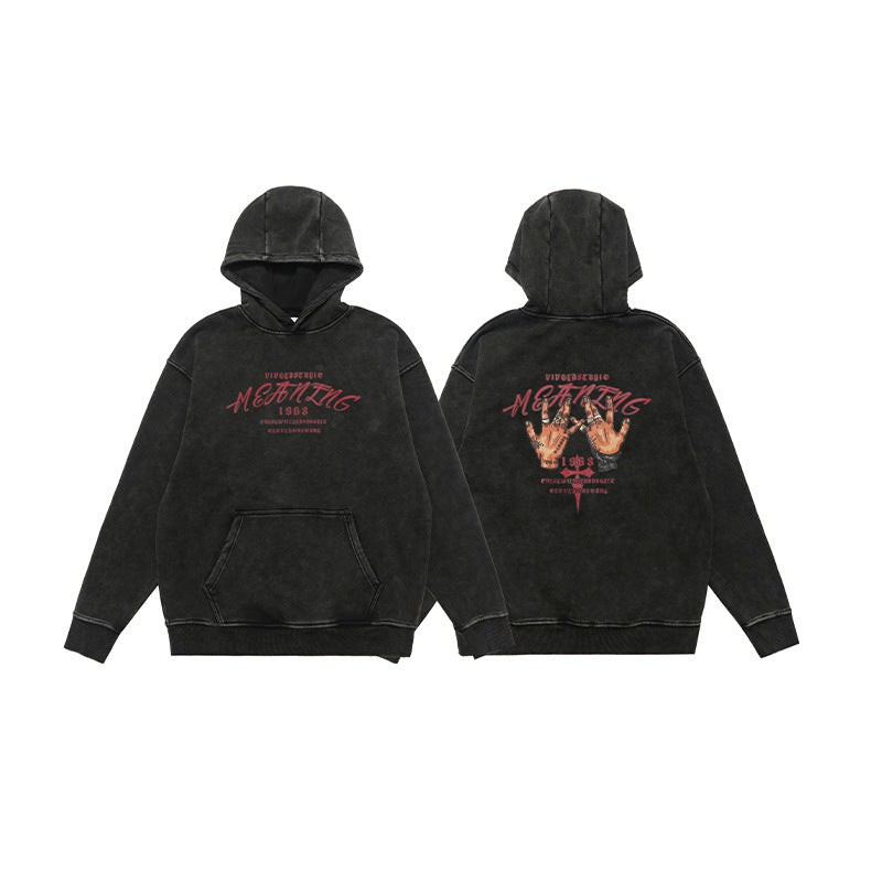 American Street Letter Printed Washed Distressed Sweater