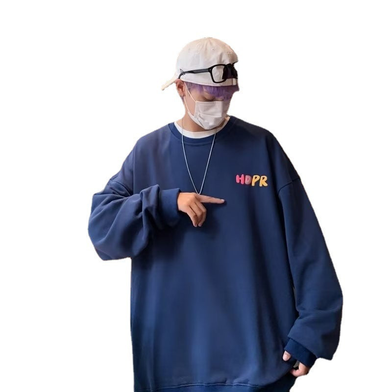 Loose Student Versatile High Street Alphabet Full Print Round Neck Pullover Sweatshirt Male