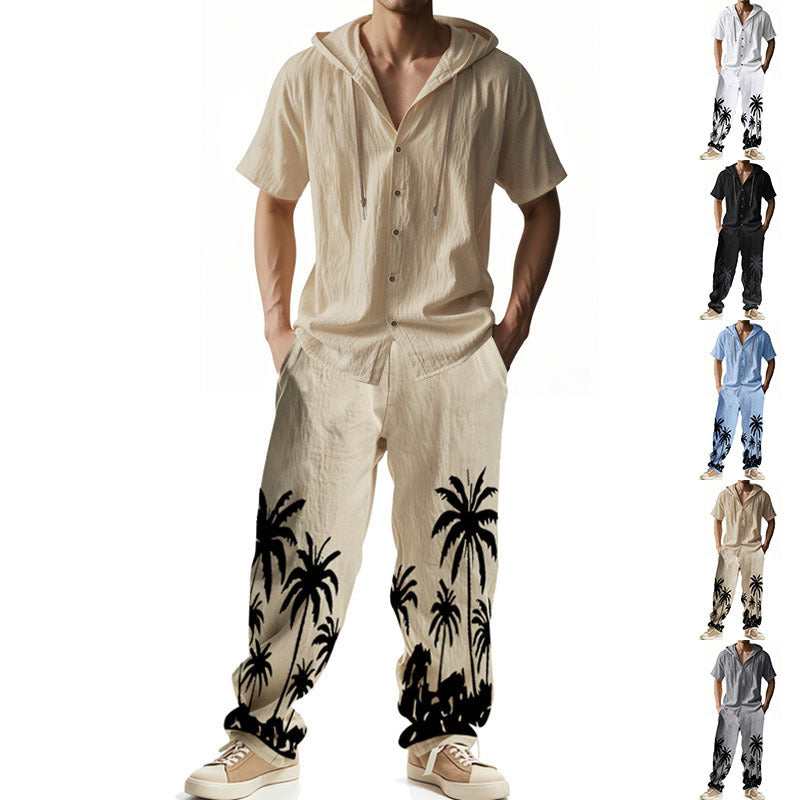 American Hooded Short-sleeved Shirt Trousers