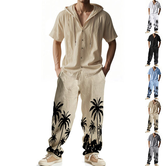 American Hooded Short-sleeved Shirt Trousers