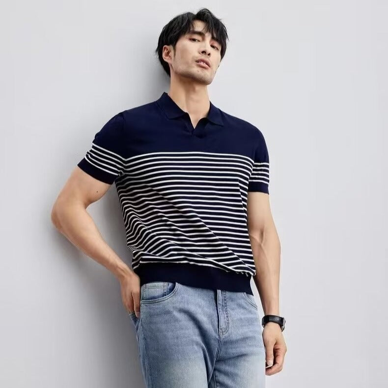 Ice Silk Sweater Plus Size Striped All-matching Short Sleeve