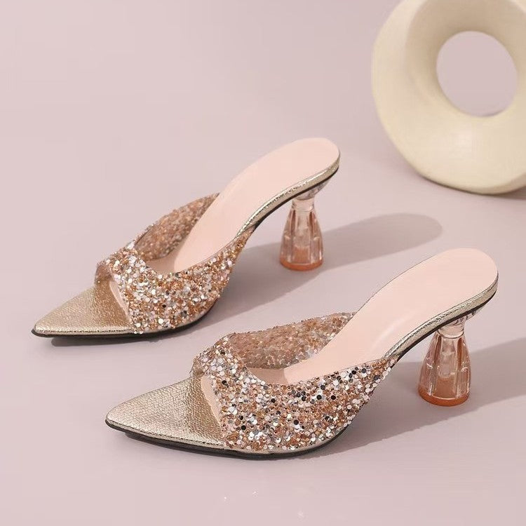 Galaxy Star Silver Rhinestone Crystal Heel Sandals