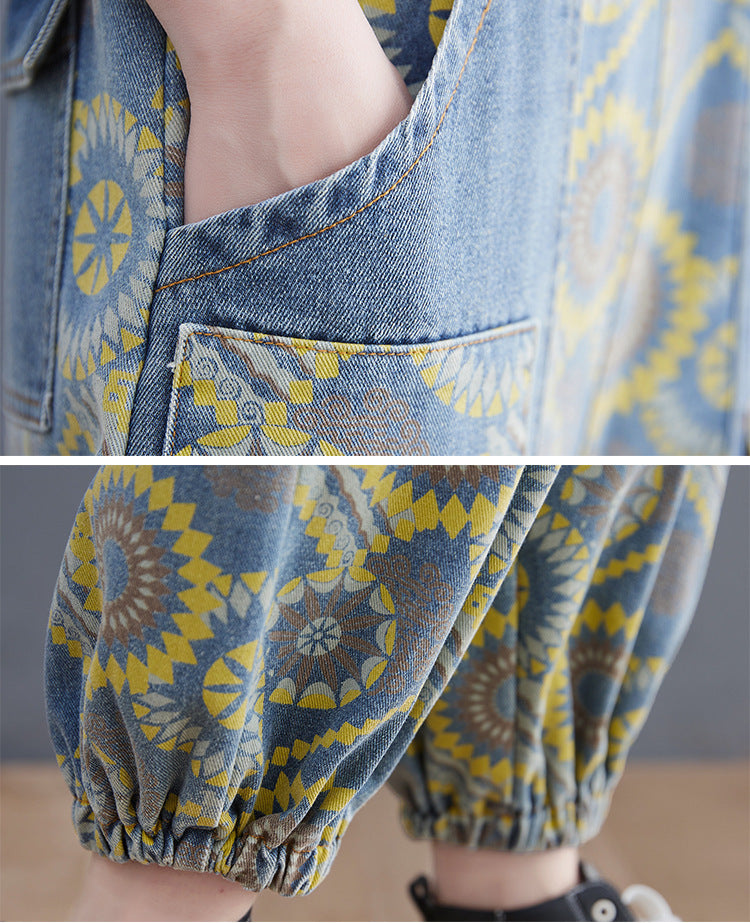 Spring Lean Print Jean Overalls For Women