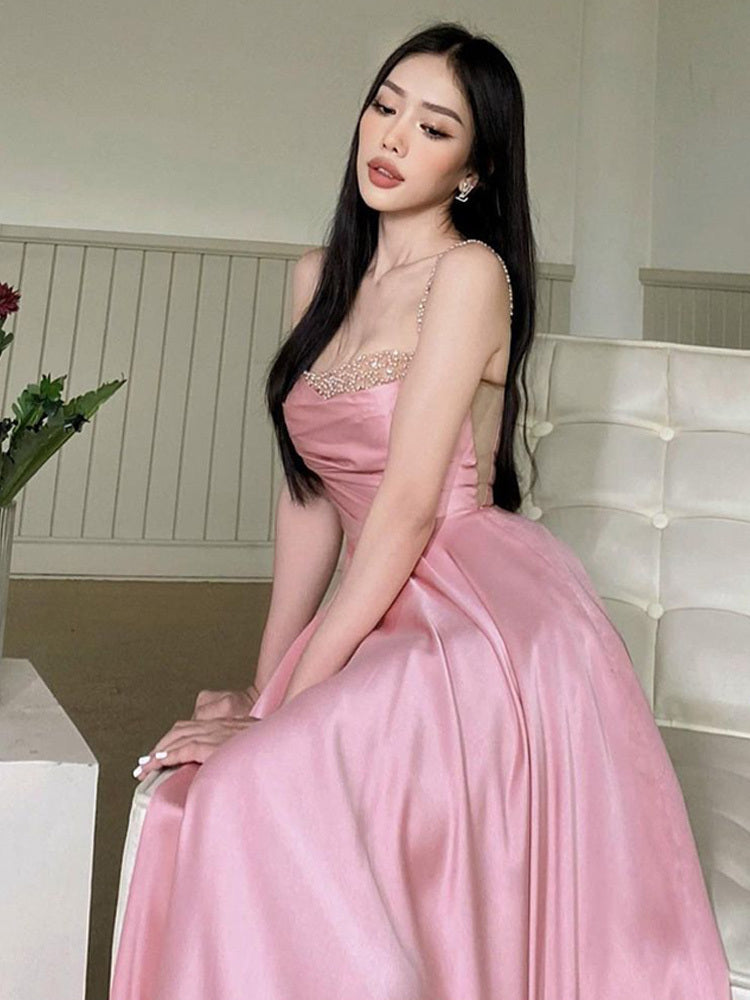 Women's Satin French Light Luxury Suspender Dress