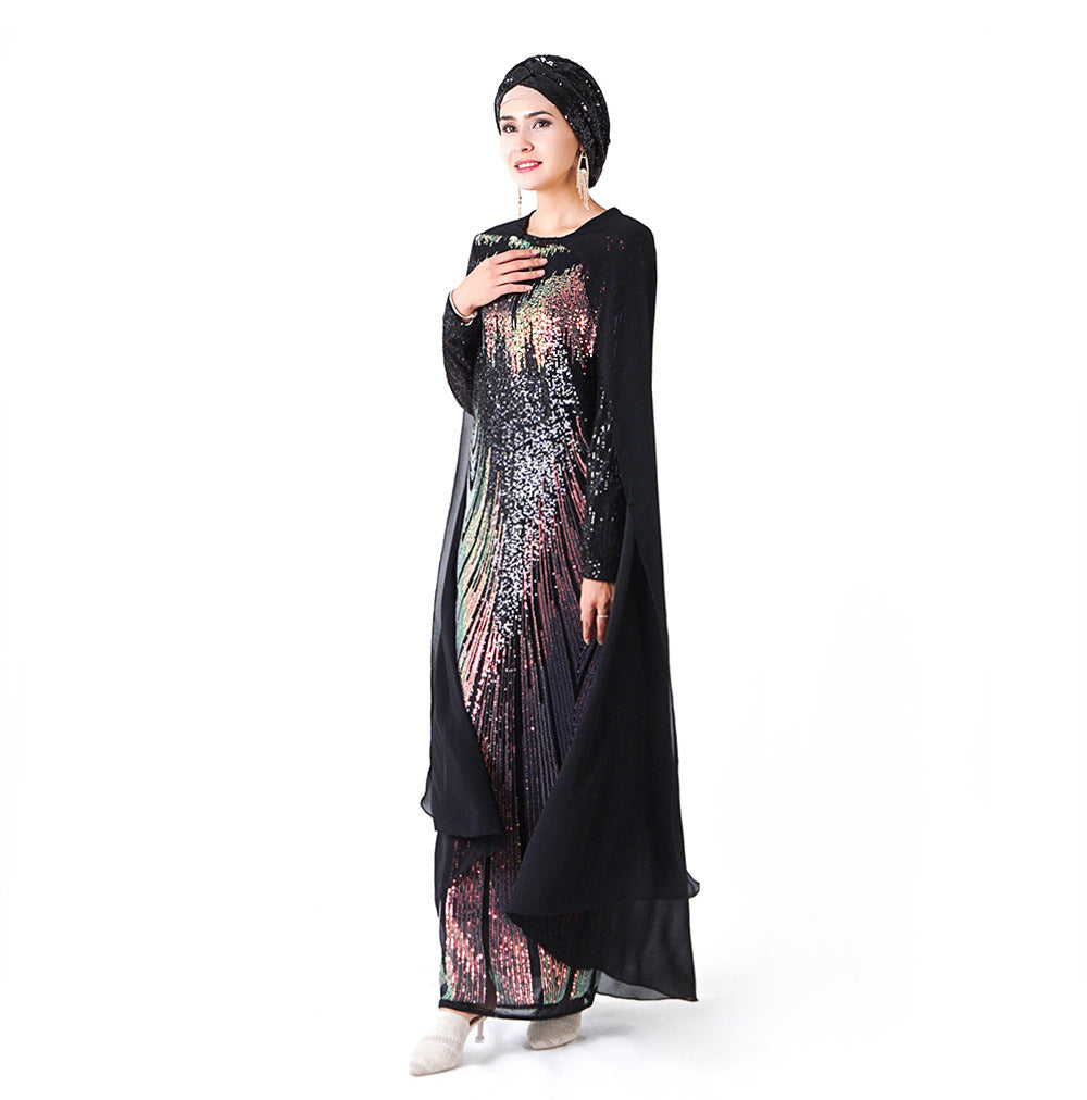 Sequined Embroidered Cloak Maxi Dress Turkish Women's Clothing