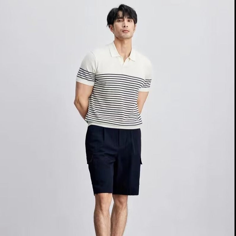 Ice Silk Sweater Plus Size Striped All-matching Short Sleeve