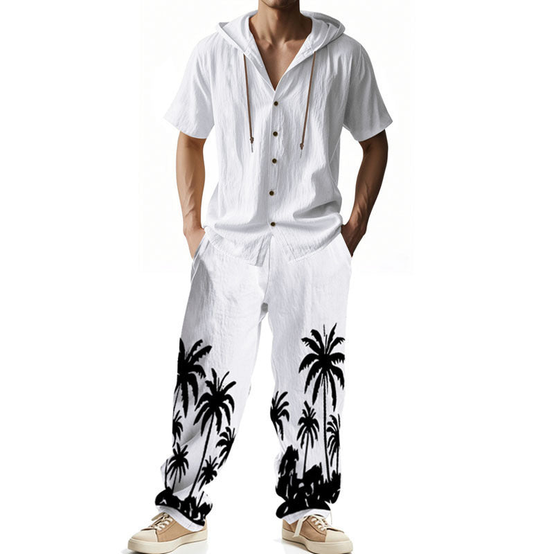 American Hooded Short-sleeved Shirt Trousers