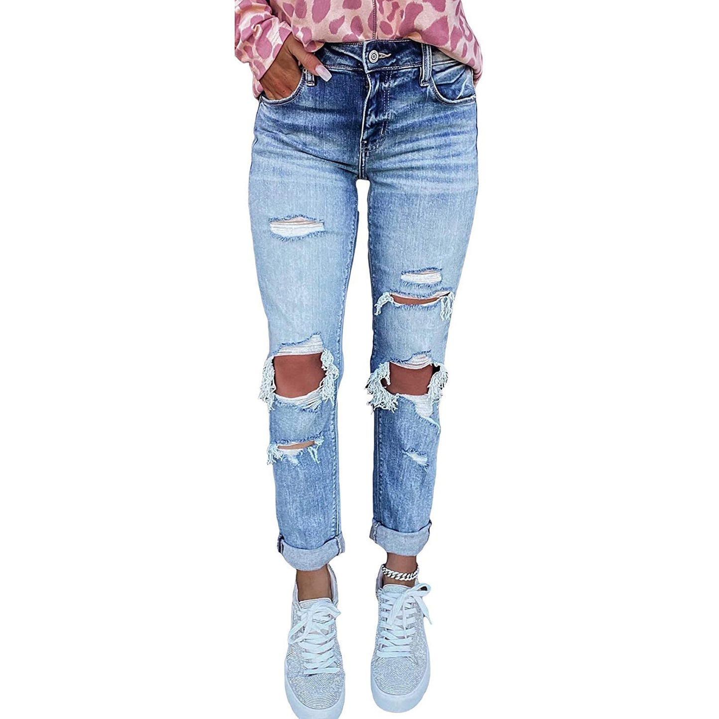 Women's Skinny Ripped Jeans Hand-worn