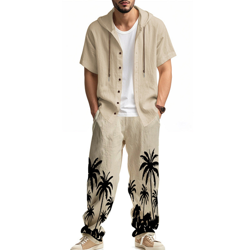 American Hooded Short-sleeved Shirt Trousers