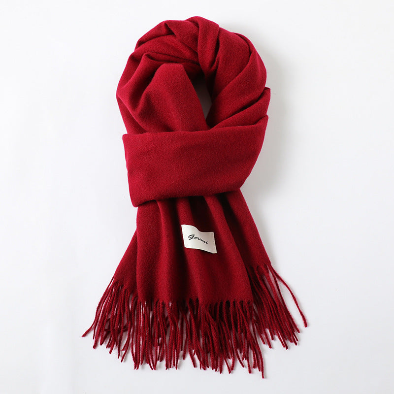 Simple Tassel Shawl Warm Artificial Cashmere Scarf