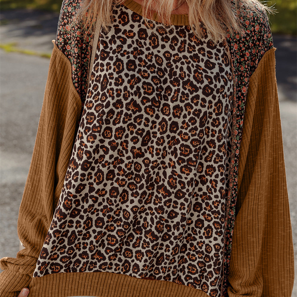 Women's Leopard Print Loose Multicolor Dignified Hollow Sweater