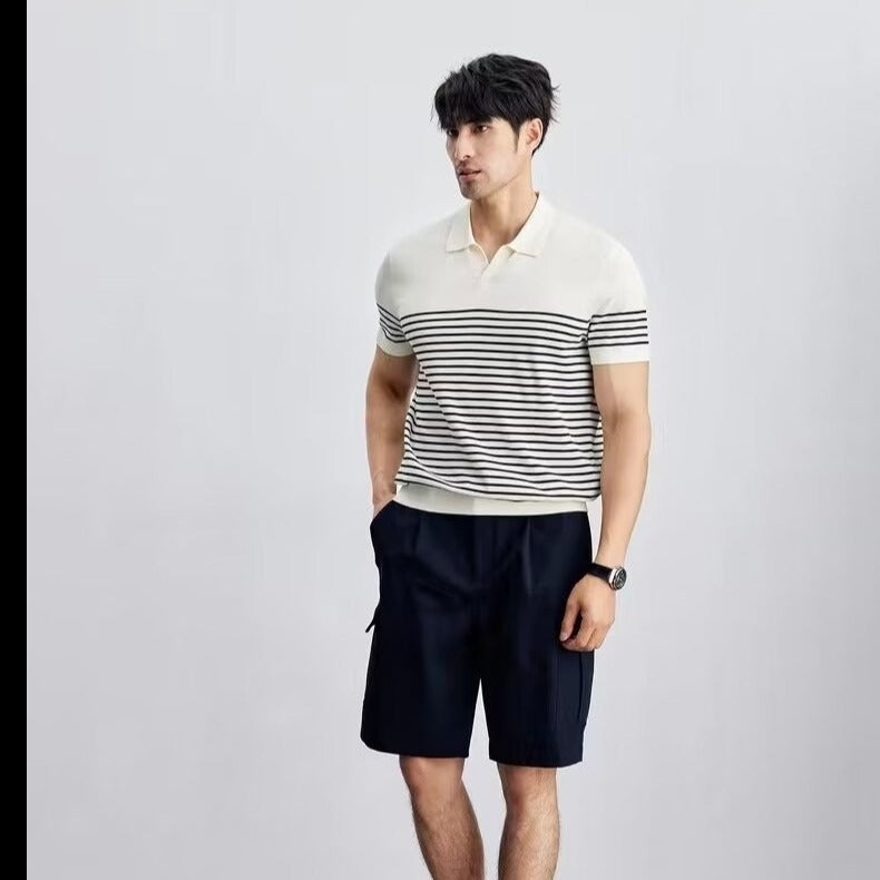 Ice Silk Sweater Plus Size Striped All-matching Short Sleeve