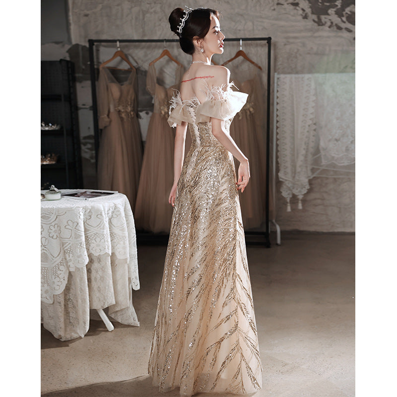 Women's New Banquet Performance Champagne Light Luxury Dress