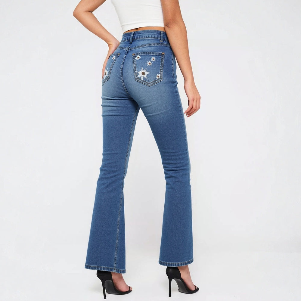 Women's High-Waist Star Patch Jeans, Wide-Leg Full-Length Jeans With A Retro Y2K Sta Light-Wash Denim For All Seasons Forbidden Platform - Temu