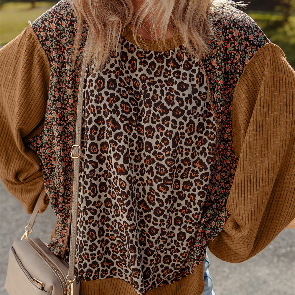 Women's Leopard Print Loose Multicolor Dignified Hollow Sweater