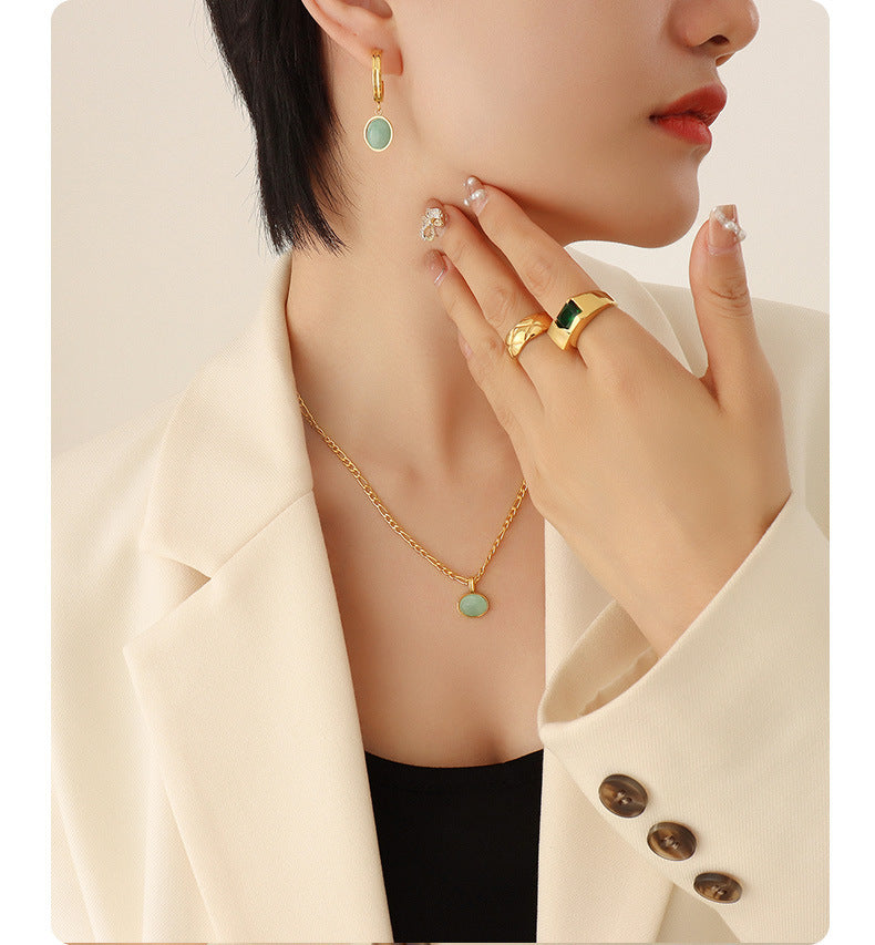 French Natural Green Aventurine Pendant Earrings