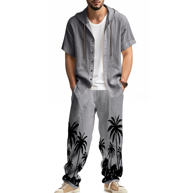 American Hooded Short-sleeved Shirt Trousers