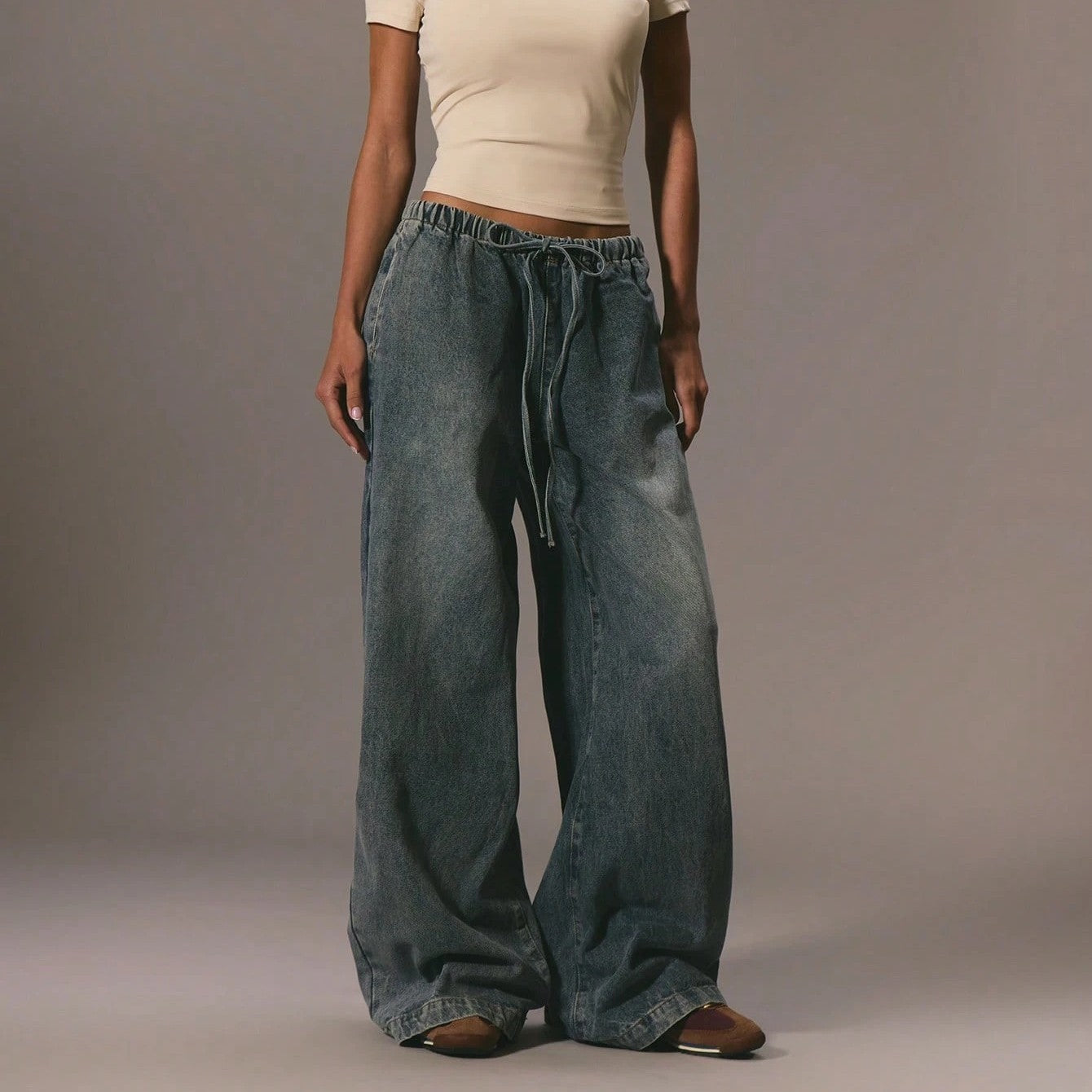 Drawstring Denim Pants For Elegant Casual Vacation