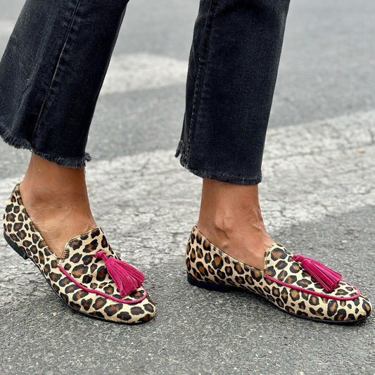 Comfortable Flat Tassel Leopard Print Round Toe Loafers