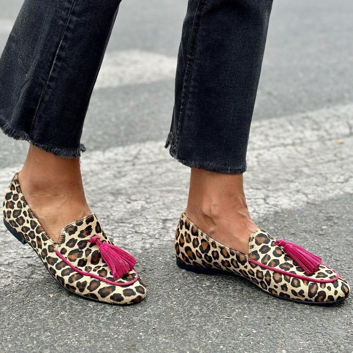 Comfortable Flat Tassel Leopard Print Round Toe Loafers