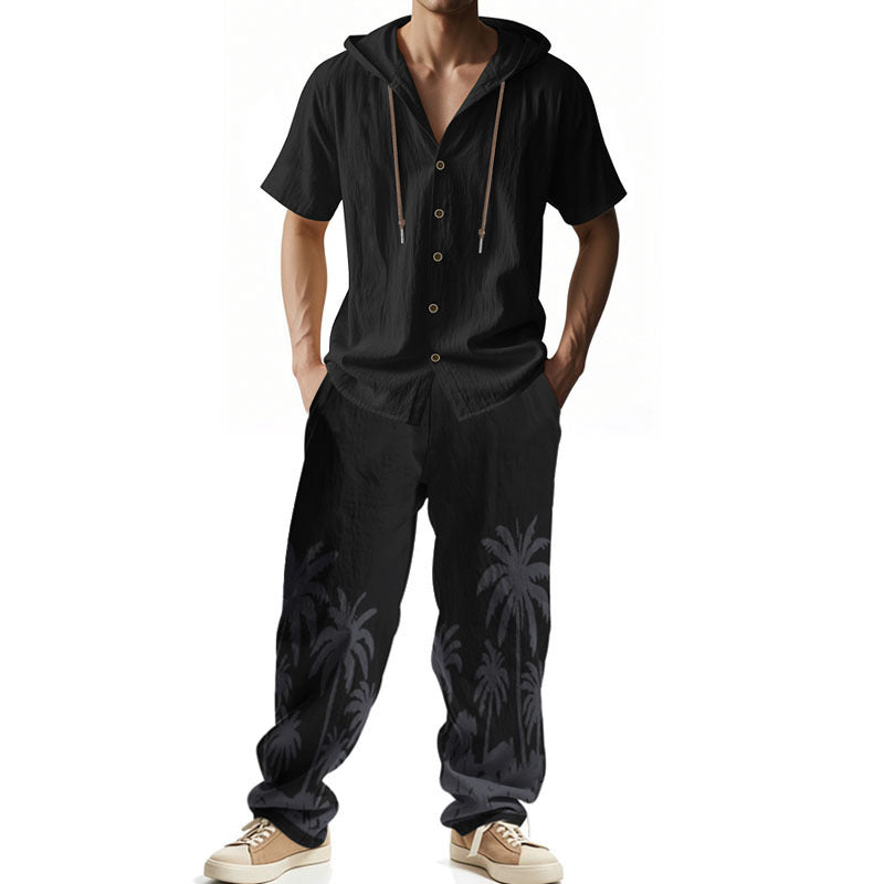 American Hooded Short-sleeved Shirt Trousers