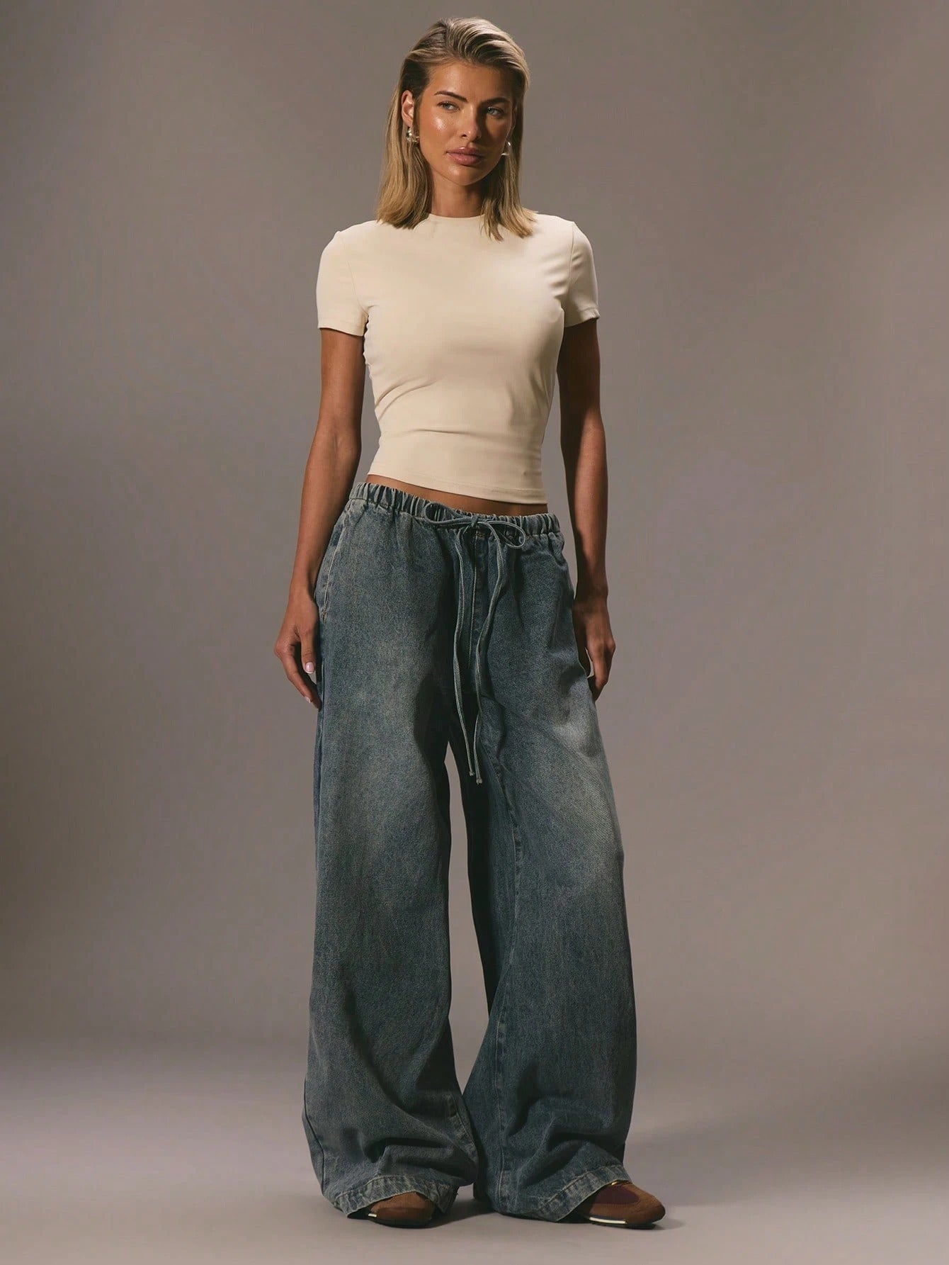 Drawstring Denim Pants For Elegant Casual Vacation