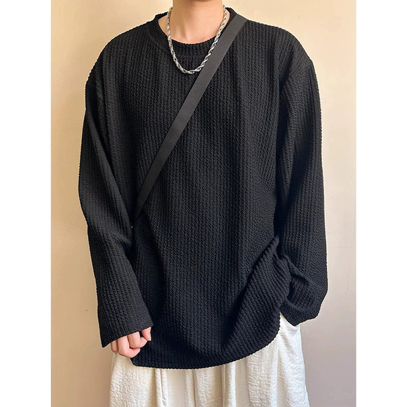 Fashion Men's Black Round Neck Loose Sweatshirt