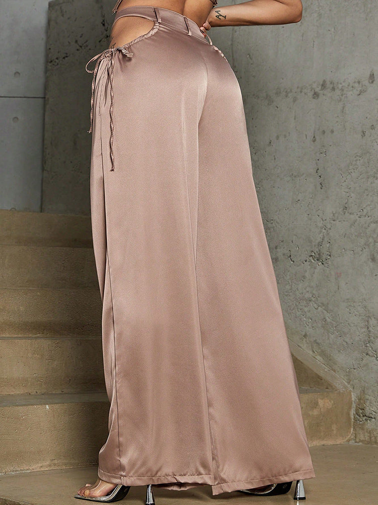 Waist Hollow Buckle Female High Waist Straight Pants