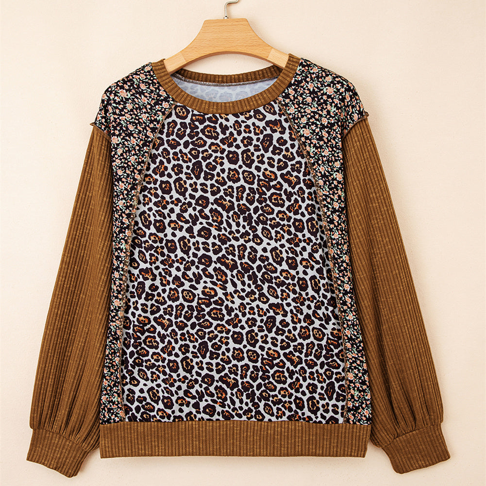Women's Leopard Print Loose Multicolor Dignified Hollow Sweater