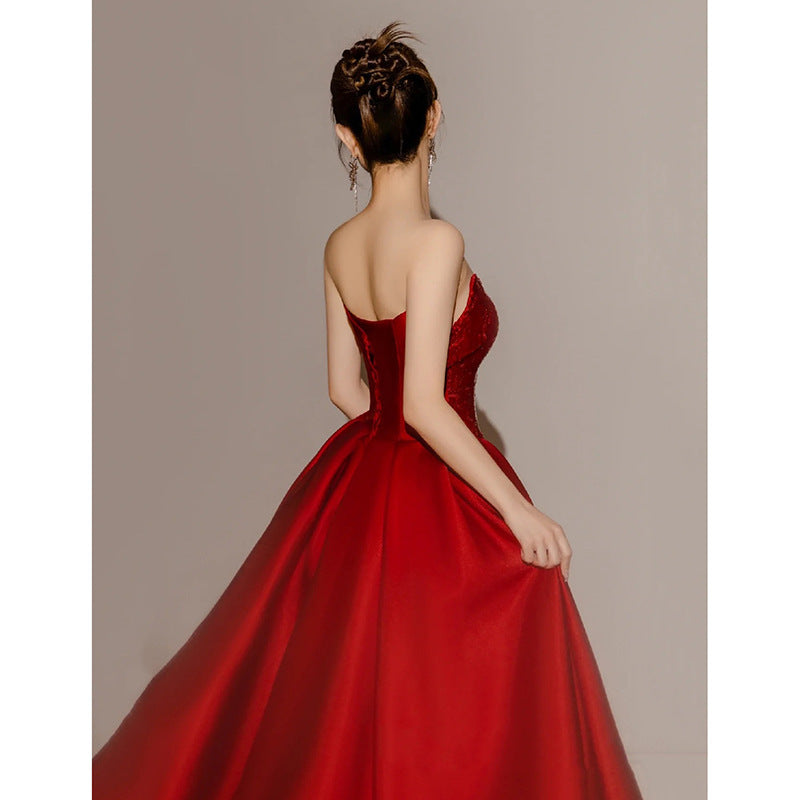 Banquet Light Luxury Annual Meeting Host Red Dress Bride Wedding Engagement Bra Toast Dress