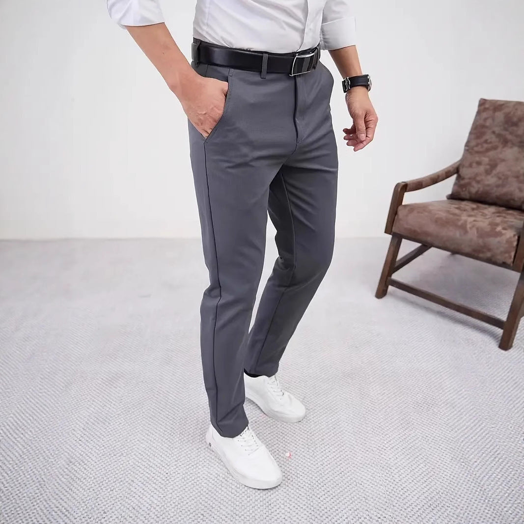 Men's Slim Fit Business Pure Color Casual Tappered Straight-leg Trousers