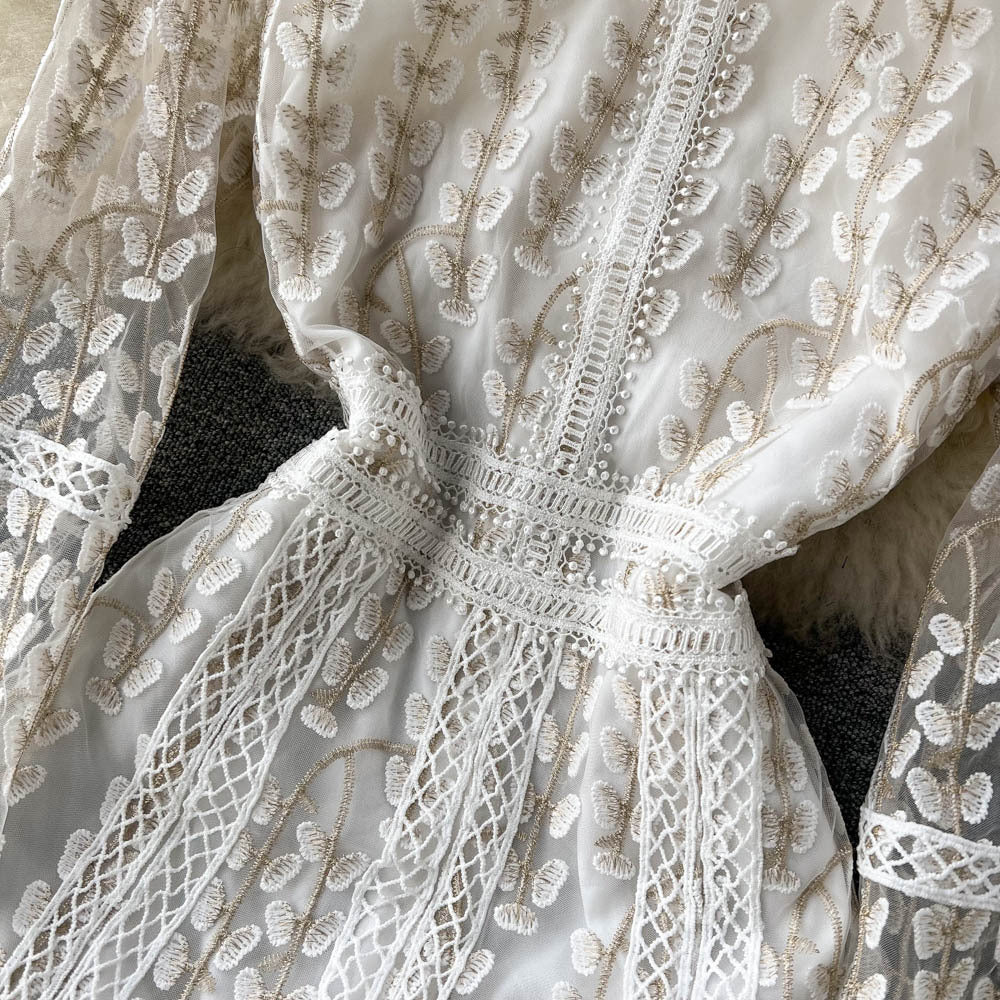 Mesh Embroidery Patchwork Light Luxury Celebrity Dress