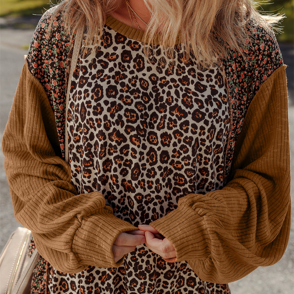 Women's Leopard Print Loose Multicolor Dignified Hollow Sweater