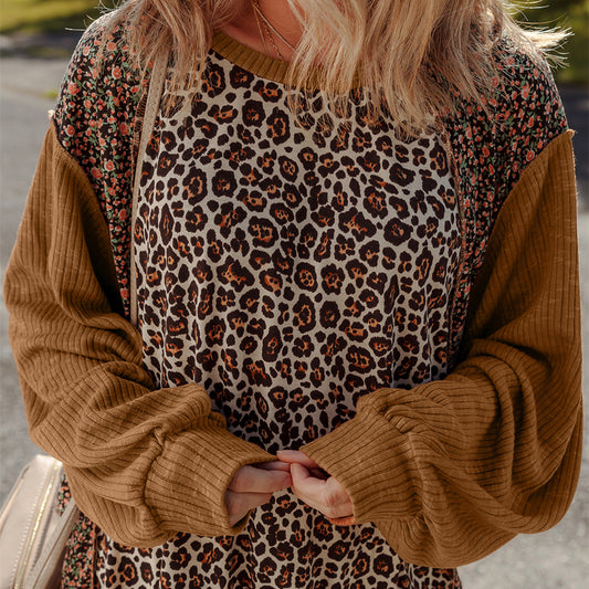 Women's Leopard Print Loose Multicolor Dignified Hollow Sweater